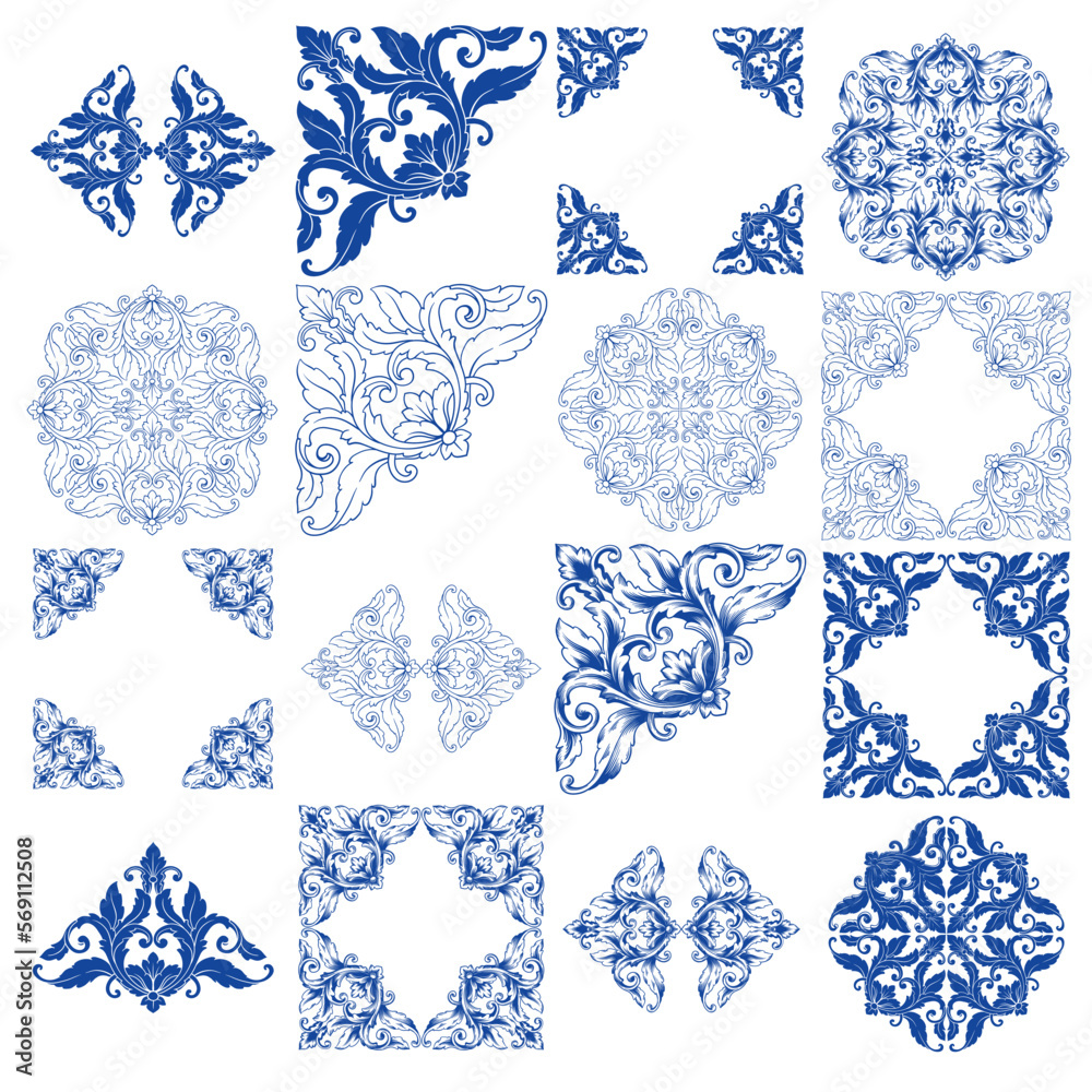 Tile seamless vector pattern, Lisbon navy blue retro tiles design ...