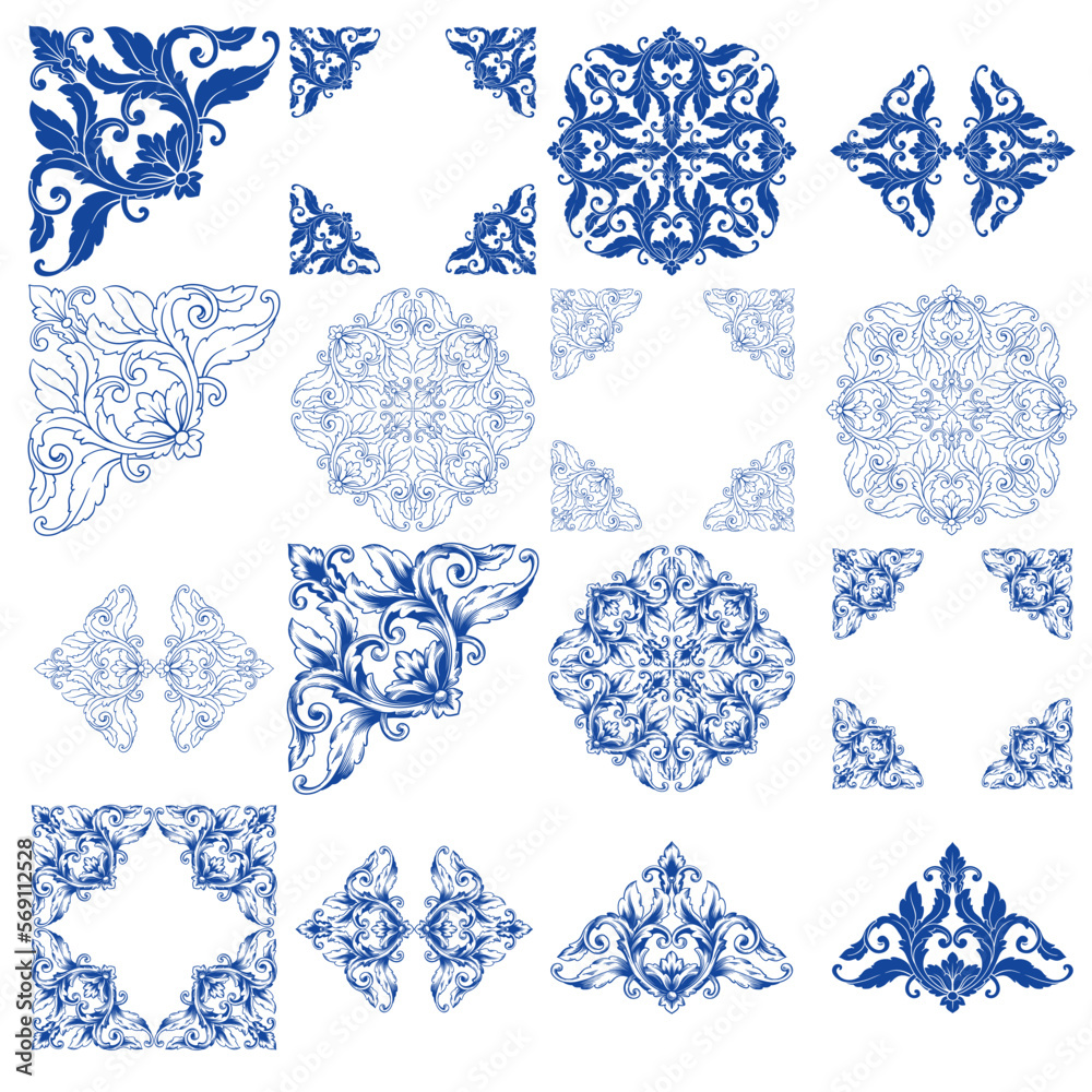 Tile seamless vector pattern, Lisbon navy blue retro tiles design ...