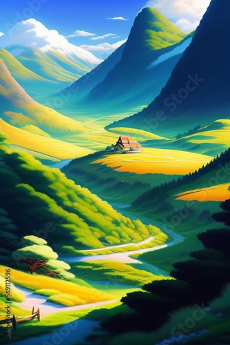 landscape with mountains and sun