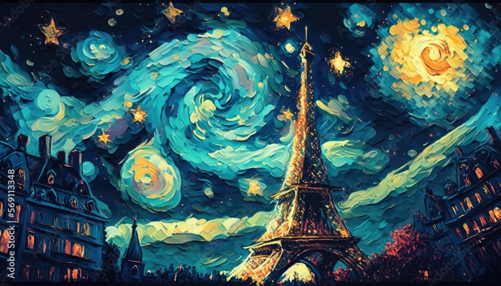 van Gogh style starry night, ai art Stock Illustration | Adobe Stock