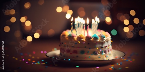 birthday cake with candle, generative ai, generative, ai
