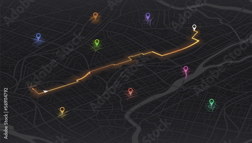 Gps map navigation to own house. City top view. View from above the map buildings. Detailed view of city. Decorative graphic tourist map. Abstract transportation background. Vector, illustration.
