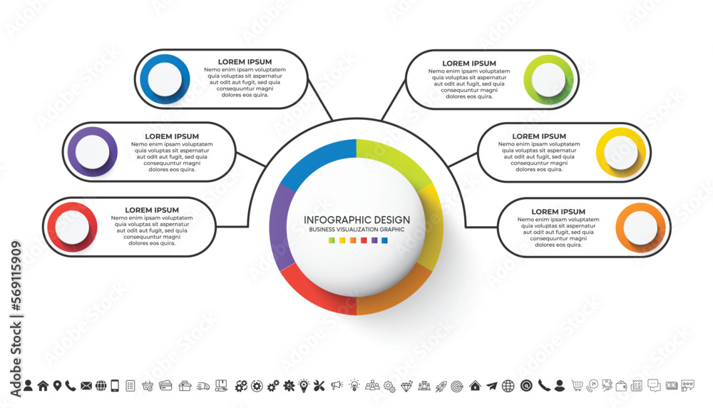 Steps business data visualization timeline process infographic template design with icons