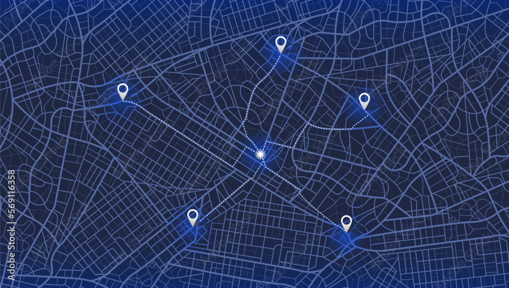 Obraz premium Gps map navigation to own house. City top view. View from above the map buildings. Detailed view of city. Decorative graphic tourist map. Abstract transportation background. Vector, illustration.