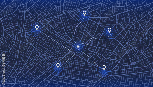 Gps map navigation to own house. City top view. View from above the map buildings. Detailed view of city. Decorative graphic tourist map. Abstract transportation background. Vector, illustration.