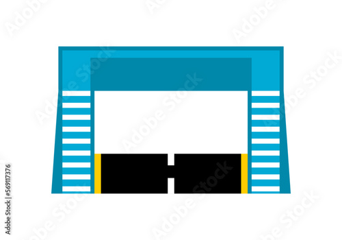 Blue footbridge overpass stairs for pedestrian crossing street road icon flat vector design.