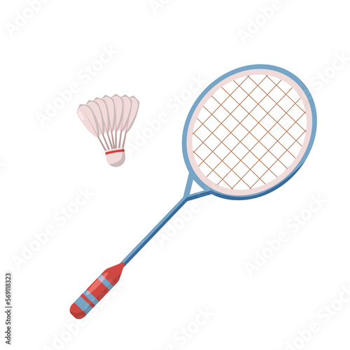 badminton racket with shuttlecock isolated	
