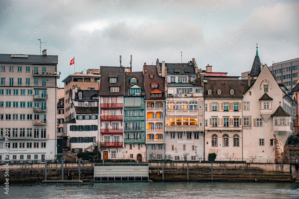Basel city houses over the big river