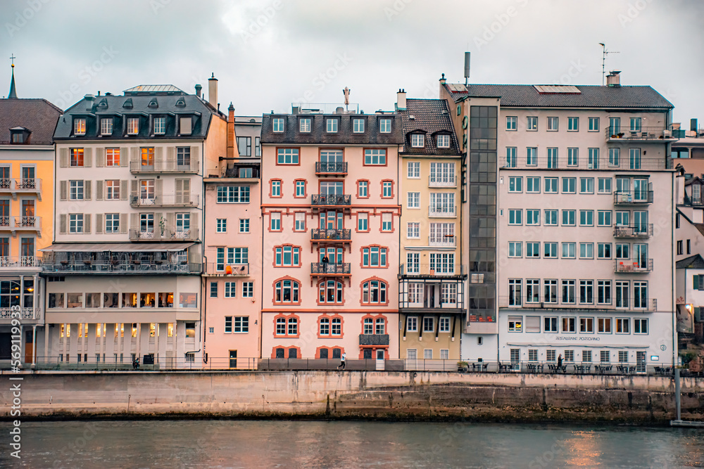 Basel city houses over the river