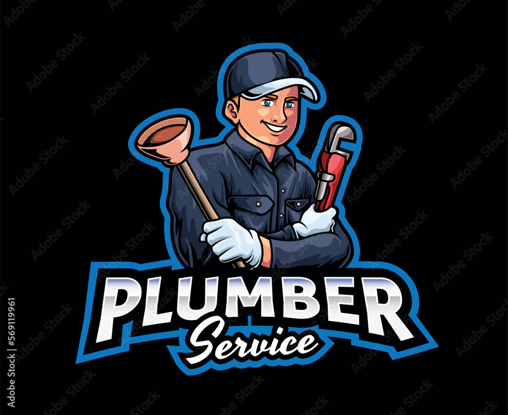 Plumber Mascot Logo Design. Plumber Mascot Illustration, A Skilled and Reliable Worker, Expert in Solving All Plumbing Issues Plumber Mascot Logo Design. Plumber Mascot Illustration, A Skilled and Reliable Worker, Expert in Solving All Plumbing Issues