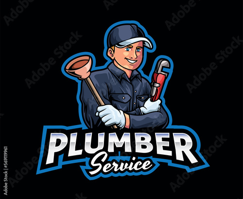 Plumber Mascot Logo Design. Plumber Mascot Illustration, A Skilled and Reliable Worker, Expert in Solving All Plumbing Issues