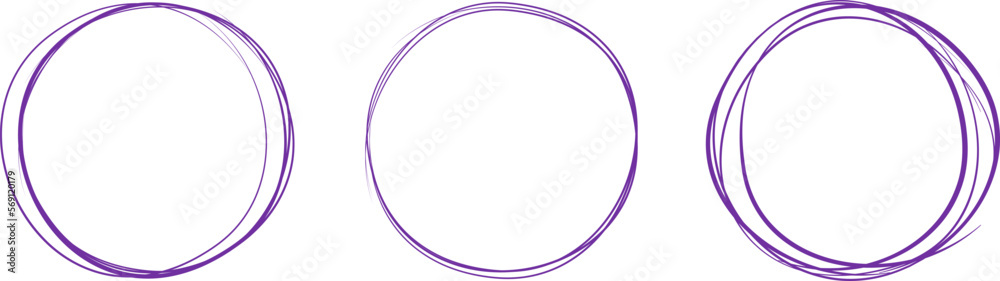 Violet circle line hand drawn set. Highlight hand drawing circle isolated on background. Round handwritten circle. For marking text, note, mark icon, number, marker pen, pencil and text check, vector Violet circle line hand drawn set. Highlight hand drawing circle isolated on background. Round handwritten circle. For marking text, note, mark icon, number, marker pen, pencil and text check, vector
