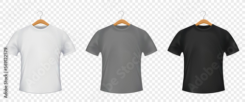 Collection of white, black and gray tshirts.