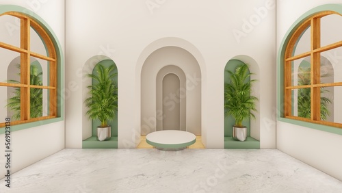 White Round Podium on white background for product display presentation. 3D renderings