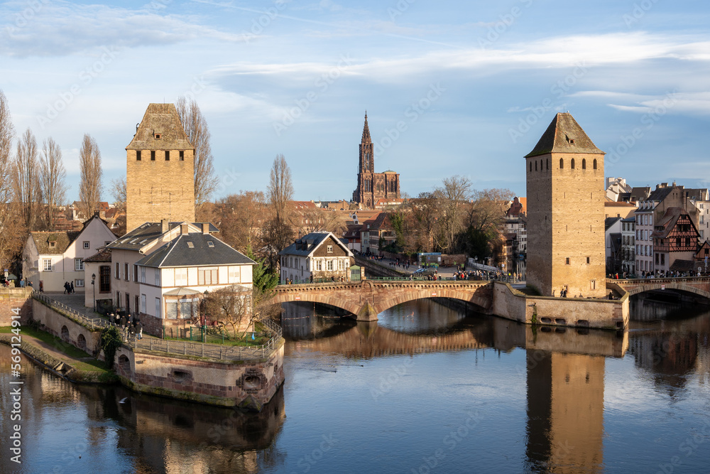 Obraz premium Strasbourg, view on the Ponts Couverts and the Cathedral