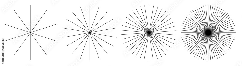 Radial, radiating, converging lines. Circular lines geometric element set.
