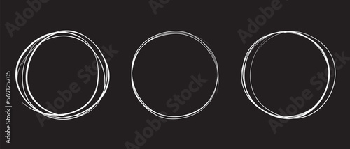 White circle line hand drawn set. Highlight hand drawing circle isolated on background. Round handwritten circle. For marking text, note, mark icon, number, marker pen, pencil and text check, vector