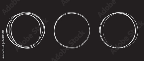 White circle line hand drawn set. Highlight hand drawing circle isolated on background. Round handwritten circle. For marking text, note, mark icon, number, marker pen, pencil and text check, vector