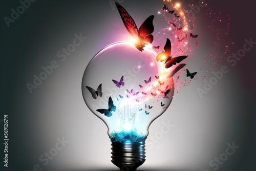 Fotótapéta Creative idea , with butterflies emerging from light bulb