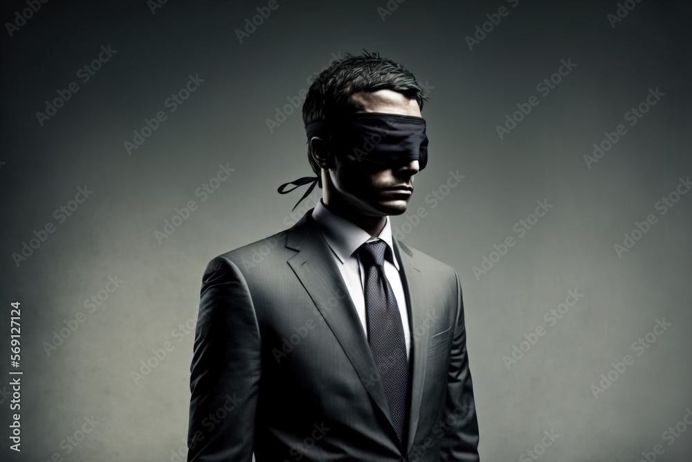 Blindfolded Businessman. Generative AI illustration