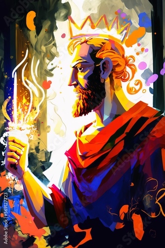 Abstract art. Colorful painting portrait art of the biblical King David. Christian illustration. Generative AI.