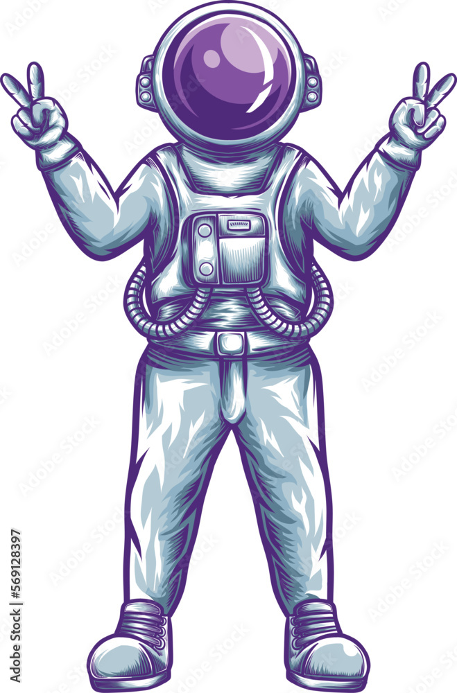 Astronaut With Hands Peace gesture Cartoon Vector Icon Illustration. Space Technology Icon Concept Isolated Vector. Hand drawn Cartoon Style Astronaut With Hands Peace gesture Cartoon Vector Icon Illustration. Space Technology Icon Concept Isolated Vector. Hand drawn Cartoon Style