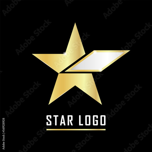 Gold Star and Silver Logo vector in elegant style on black background.