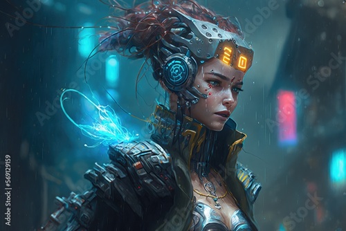 Advanced cybernetics and robotic implants for enhanced abilities. Cyberpunk style painting. Digital art painting, Fantasy art, Wallpaper