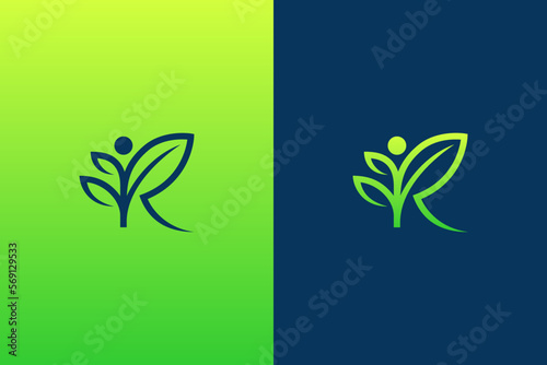 Initial Letter R Herbal Logo Template