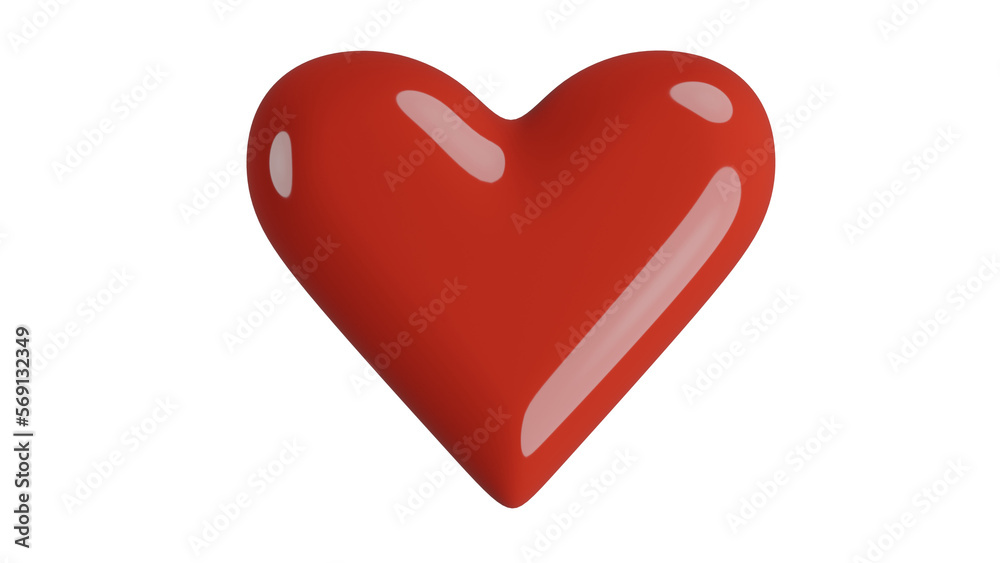 Red shiny heart in minimal style isolated on transparent background. Love concept. 3D render