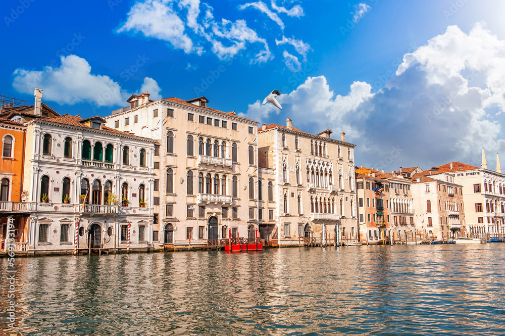 Facades of palaces and houses, on the Grand Canal in Venice, Veneto, Italy