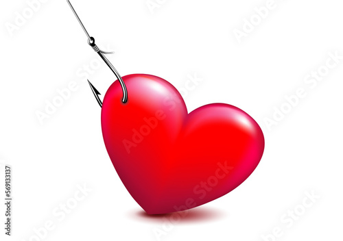 Herz wird geangelt,
Liebes Karte mit Herz und Angelhaken für Muttertag, Valentinstag, Hochzeit uvm
Vektor Illustration isoliert auf weißem Hintergrund
