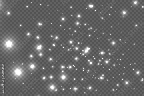 The dust sparks and golden stars shine with special light. Vector sparkles on a transparent background.