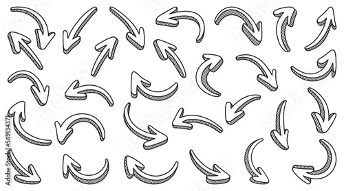 Set of doodle 3d style pointing arrows items suitable for presentations and stickers