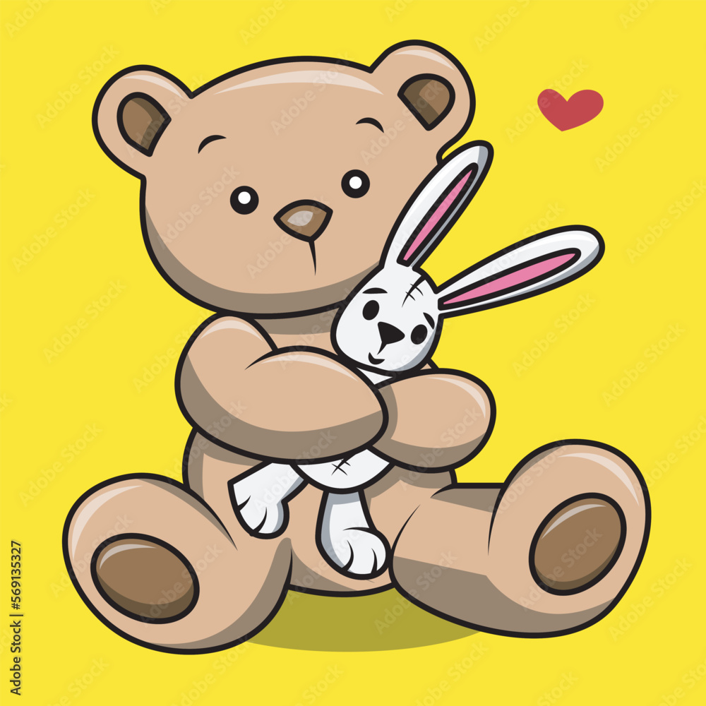 vector teddy bear hugging a teddy rabbit with love vector teddy bear hugging a teddy rabbit with love