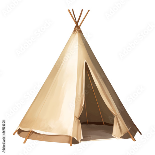 Indian Tent Teepee Isolated Detailed Hand Drawn Painting Illustration photo