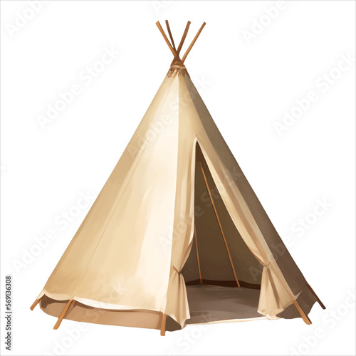 Indian Tent Teepee Isolated Detailed Hand Drawn Painting Illustration