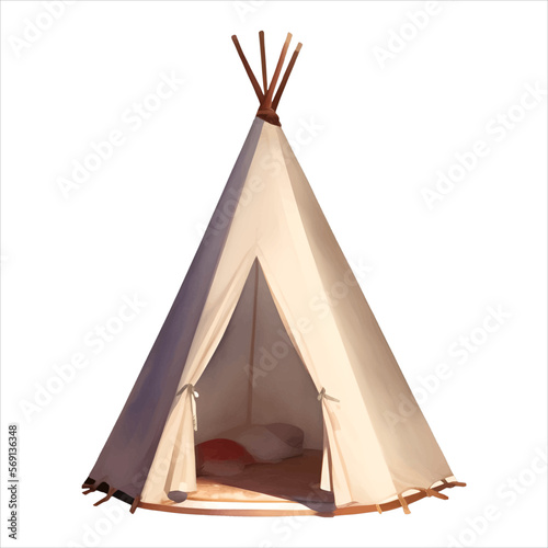 Indian Tent Teepee Isolated Detailed Hand Drawn Painting Illustration