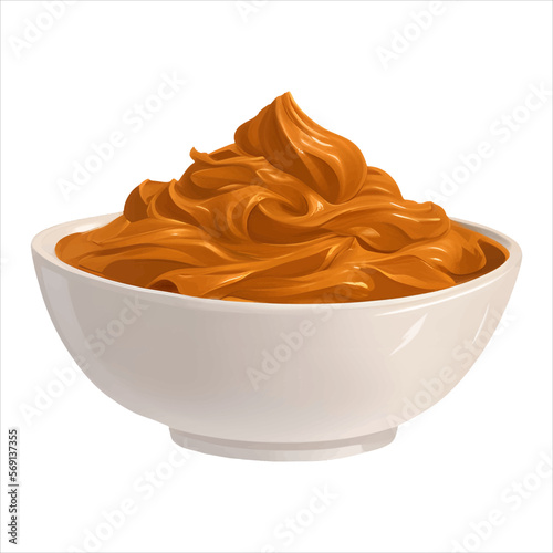 Peanut Butter in White Bowl Isolated Detailed Hand Drawn Painting Illustration