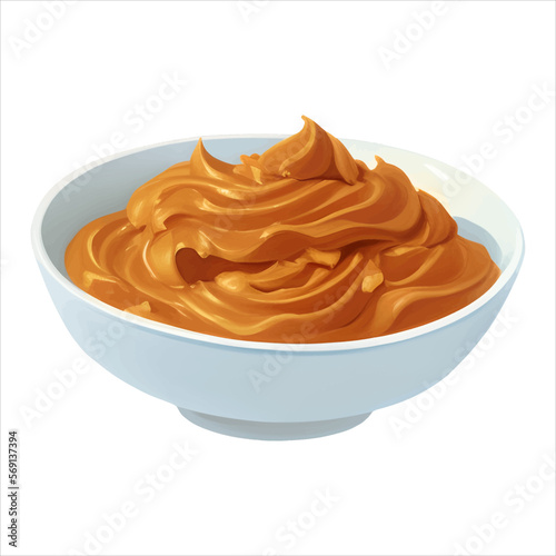 Peanut Butter in White Bowl Isolated Detailed Hand Drawn Painting Illustration