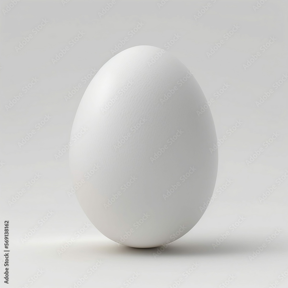 White egg on white background. Generative AI technology.