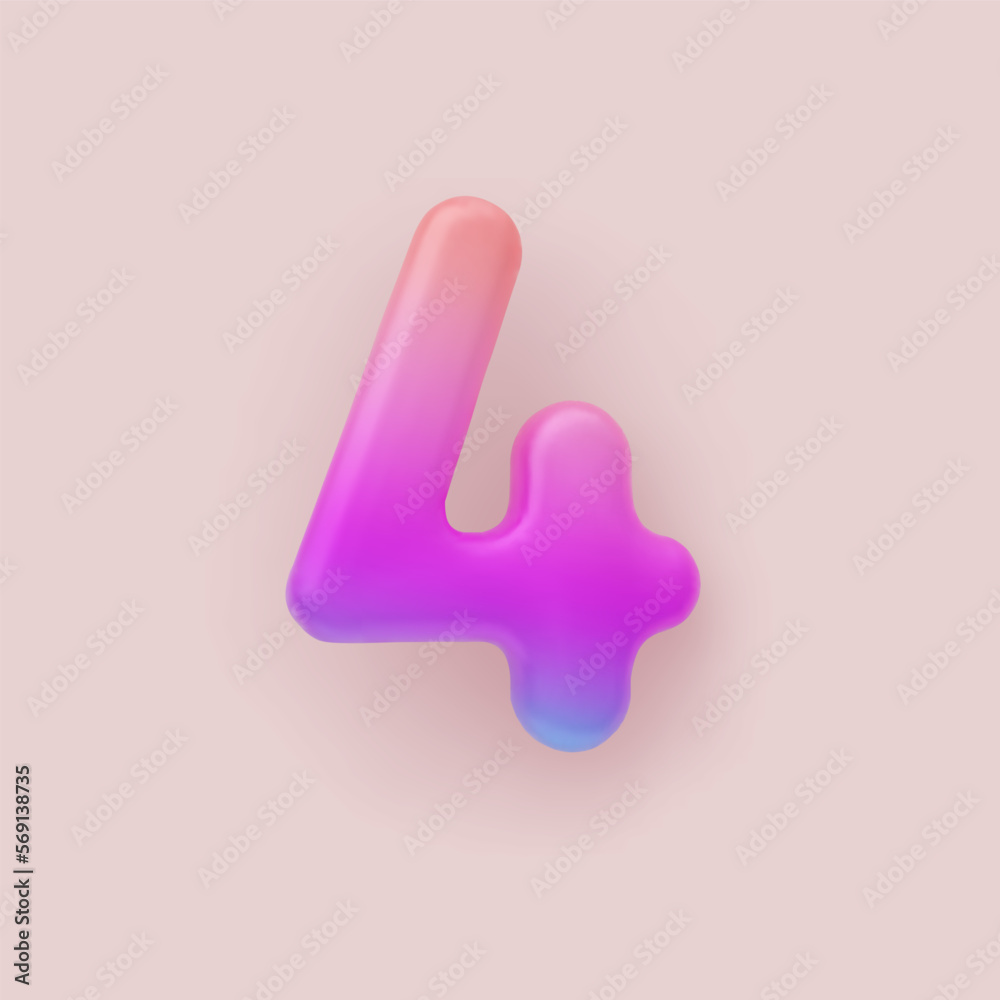 3D Colorful Gradient number 4 on a light background 3D Colorful Gradient number 4 on a light background