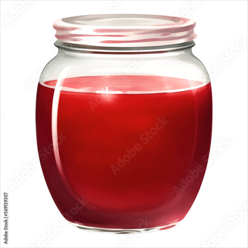 Strawberry Jam in Jar Isolated Detailed Hand Drawn Painting Illustration