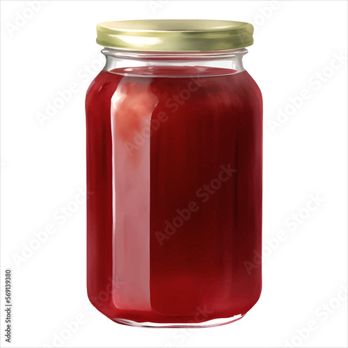 Strawberry Jam in Jar Isolated Detailed Hand Drawn Painting Illustration