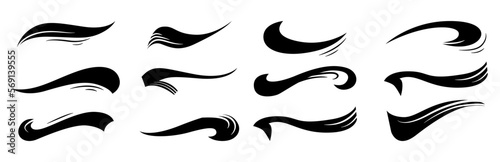 Calligraphic swoosh tail set, underline marker strockes. Sport logo typography elements. Texting letters tail for lettering or baseball club. Vector illustration