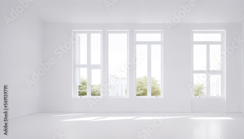 White empty blank room with window. Generative Ai