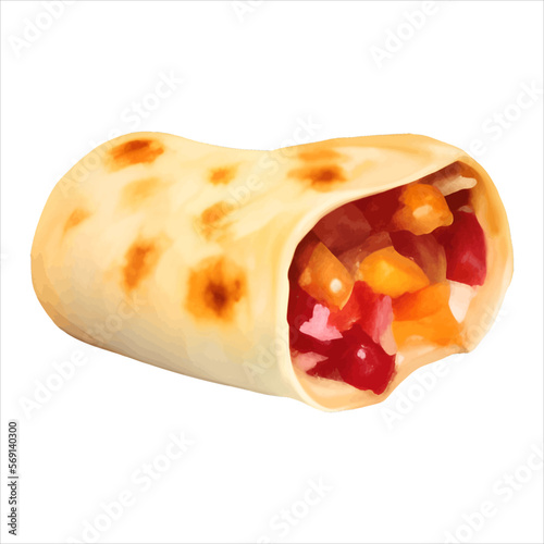 Burrito Tortilla Wrap Isolated Detailed Hand Drawn Watercolor Painting Illustration