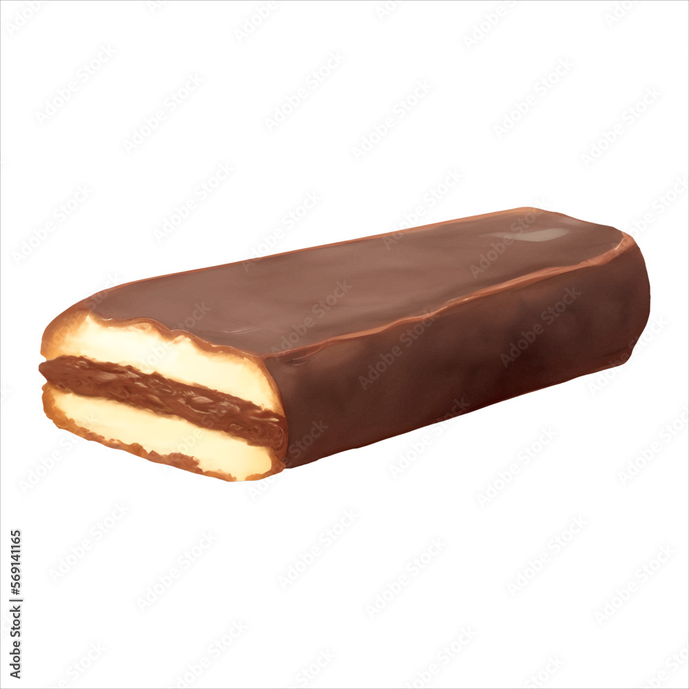 Wafer with Chocolate Glaze Isolated Detailed Hand Drawn Painting Illustration Wafer with Chocolate Glaze Isolated Detailed Hand Drawn Painting Illustration
