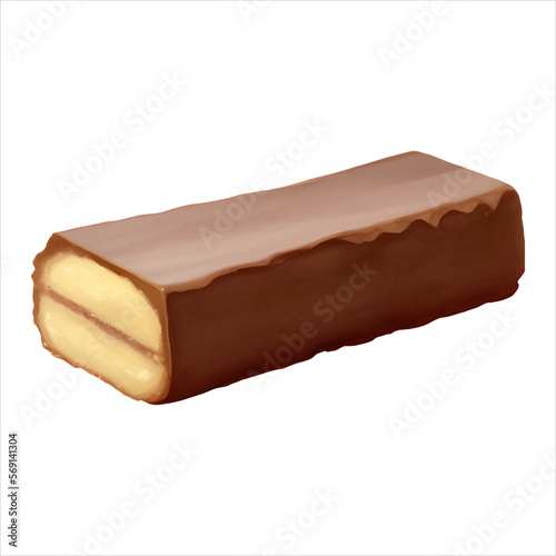 Wafer with Chocolate Glaze Isolated Detailed Hand Drawn Painting Illustration