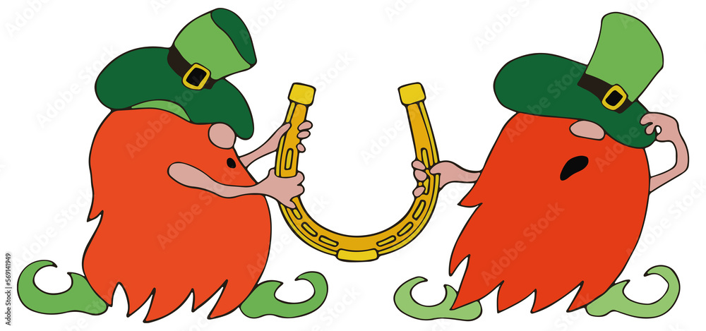 Obraz premium St. Patricks Day traditional symbols and Irish groovy Gnomes single element. Irish holiday concept clipart isolated on transparent background.
